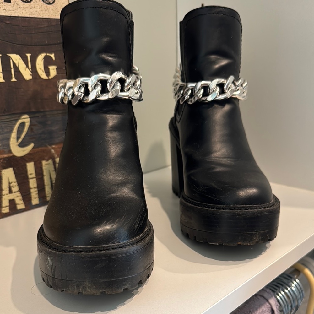 Madden Girl Black and Silver Heeled Boots with Chunky Chain